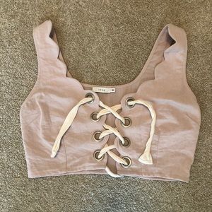 Taupe lace up crop top